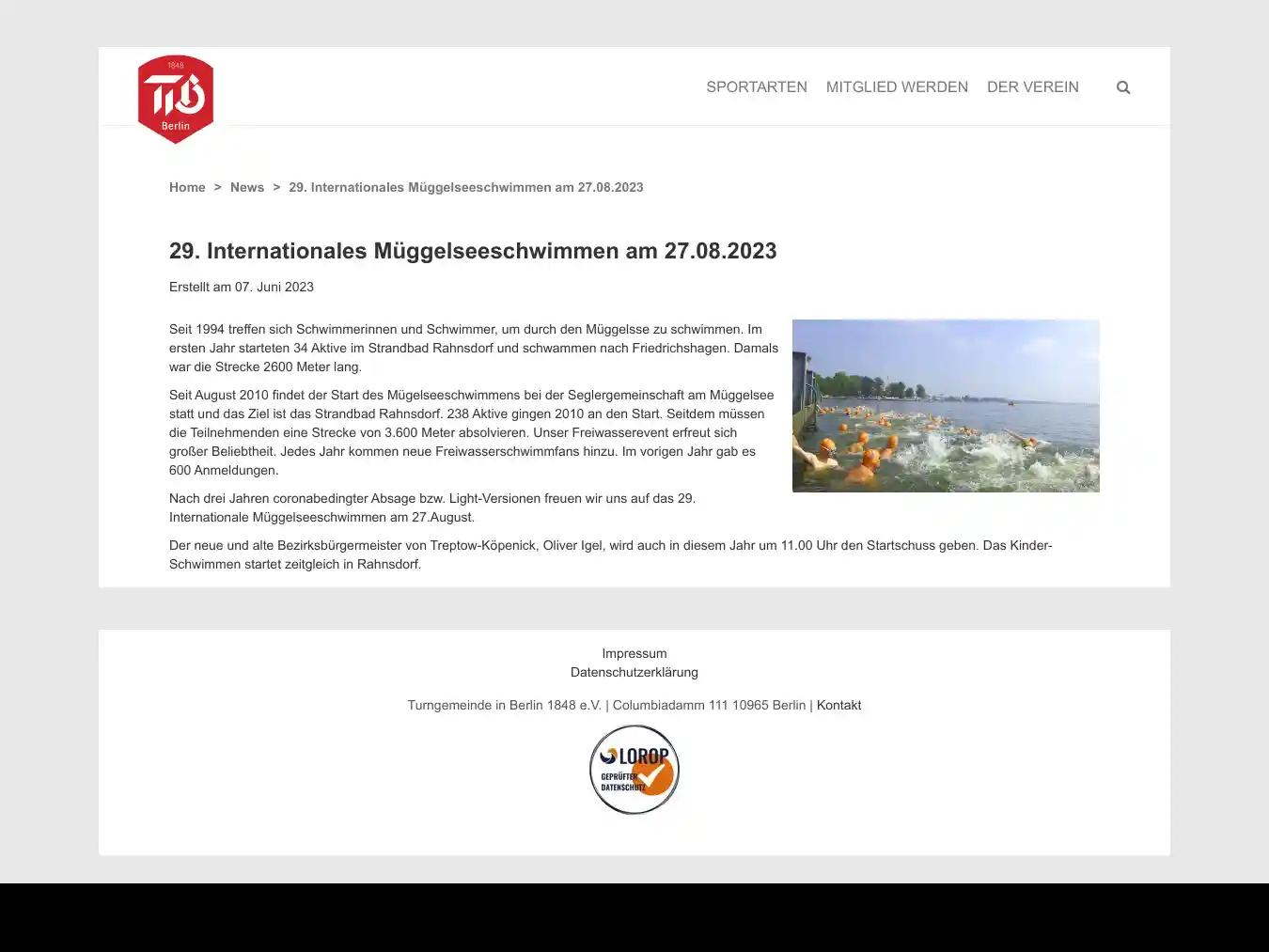 Veranstalterhomepage - https://tib1848ev.de/news/29-internationales-m%C3%BCggelseeschwimmen-am-27082023/