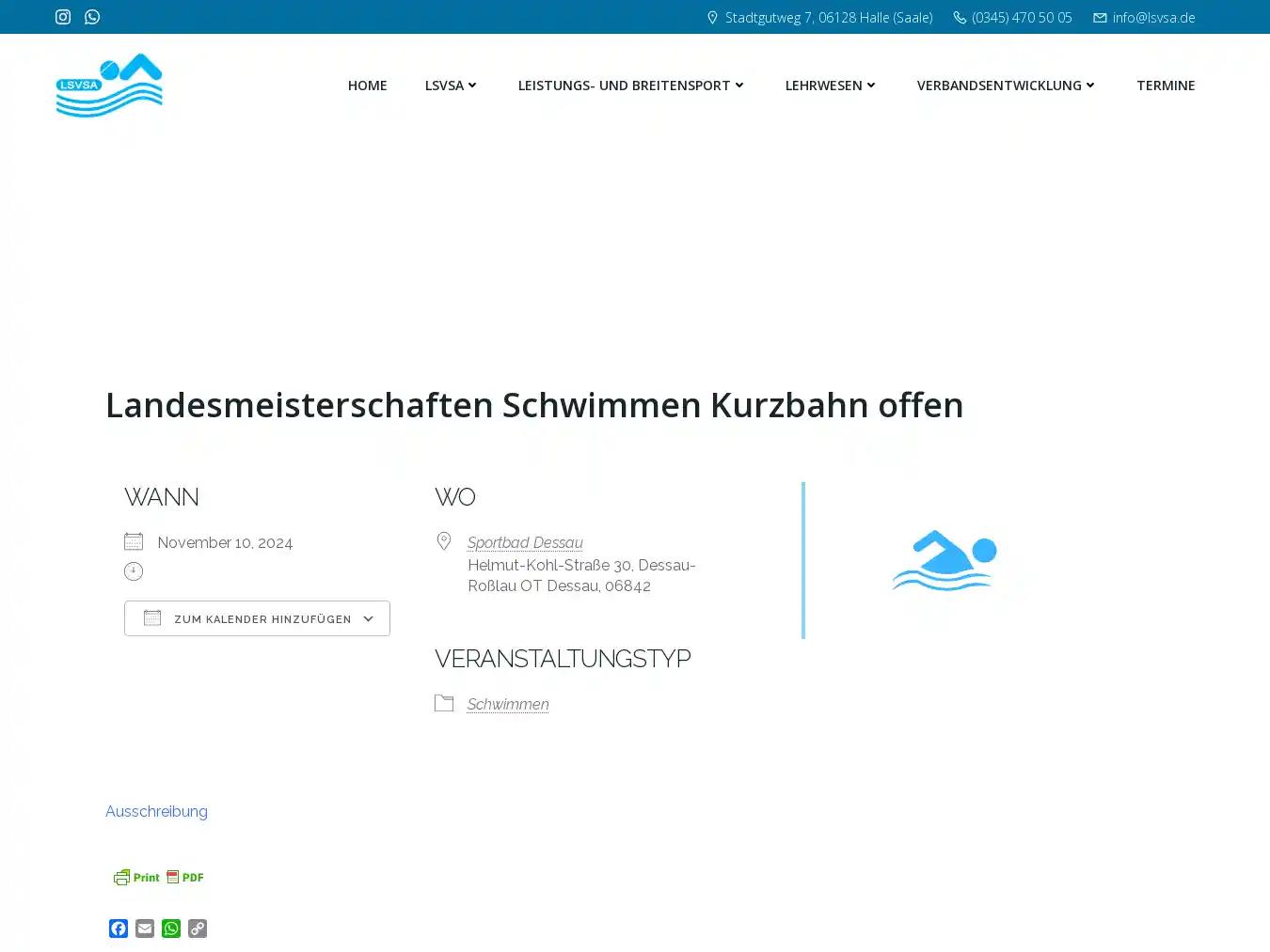 Veranstalterhomepage - https://lsvsa.de/events/landesmeisterschaften-schwimmen-kurzbahn-offen/