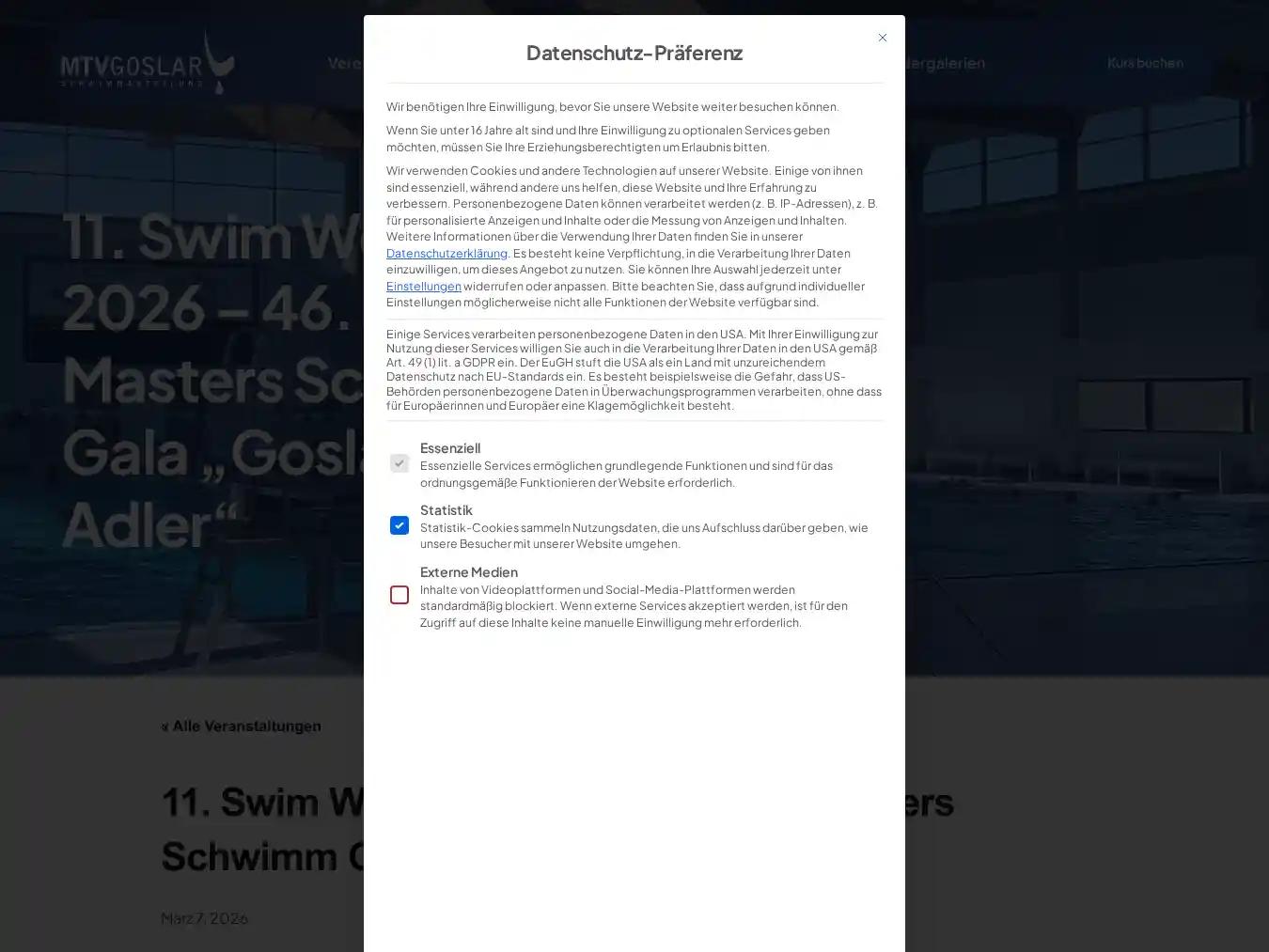 Veranstalterhomepage - https://mtvgoslar-swim.de/event/11-swim-weekend-2026-46-intern-masters-schwimm-gala/